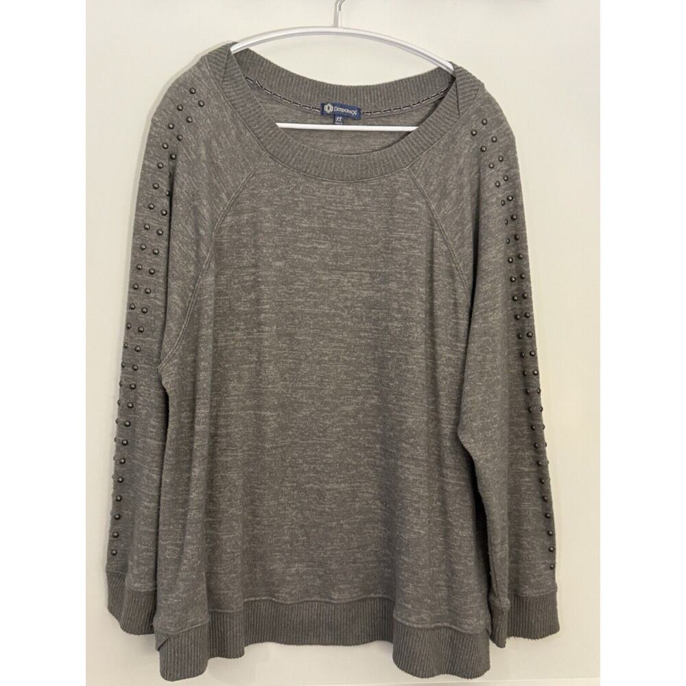Democracy womens gray pullover sweater Studded sleeve Plus Sz 1X